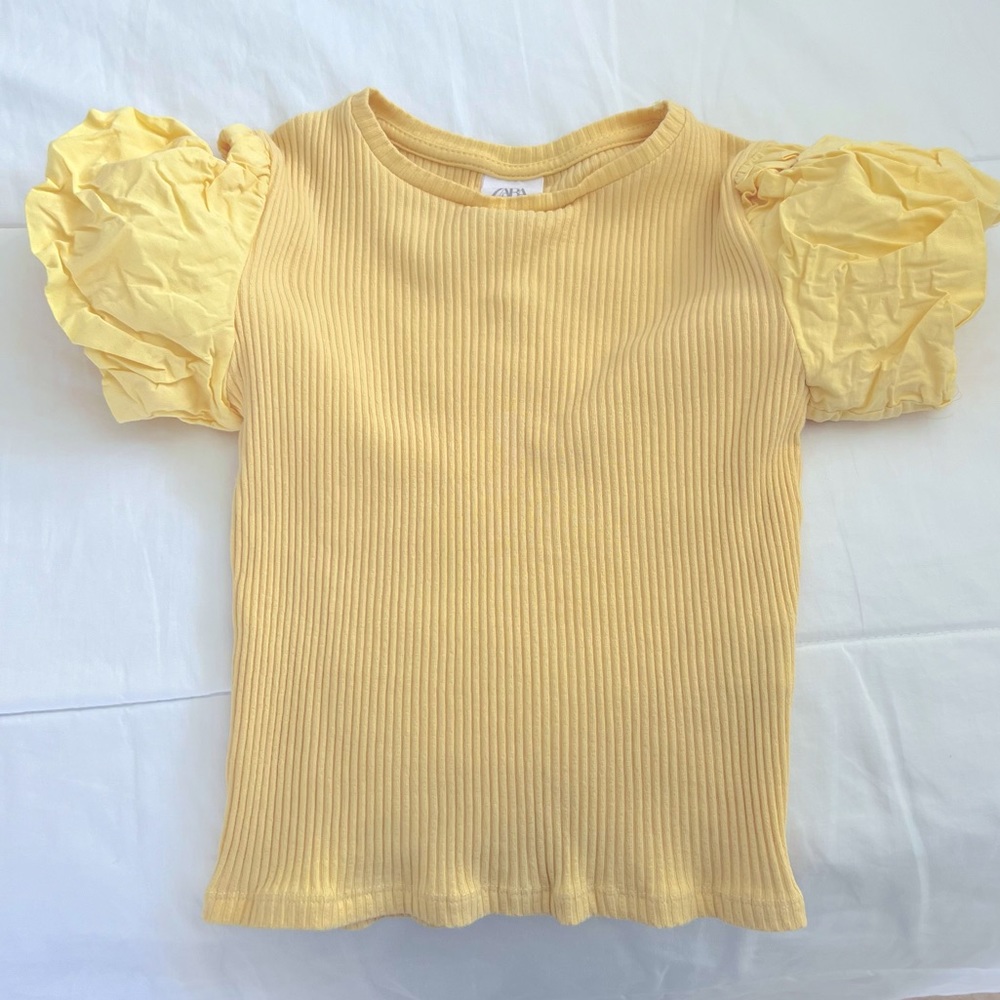 Zara Yellow Puff Sleeve/Cold Shoulder Top